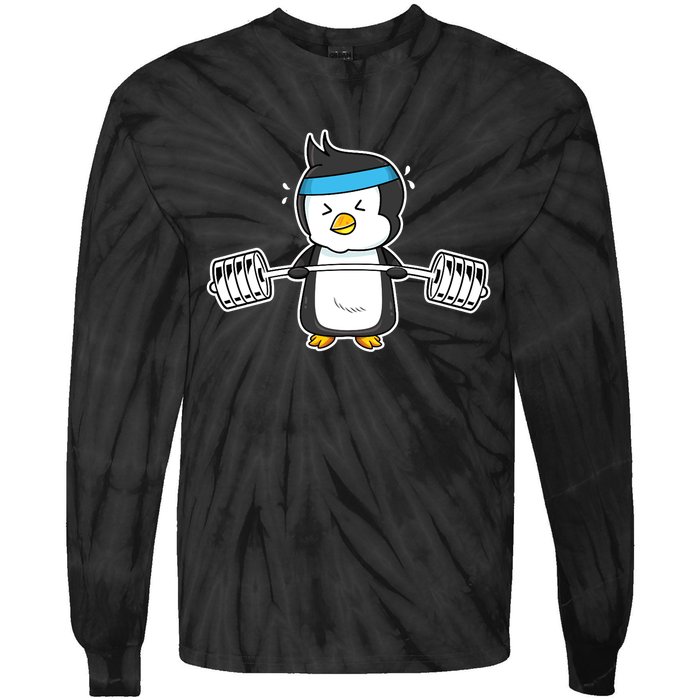 Penguin Weightlifting Funny Penguin Lovers Weightlifter Gym Premium Tie-Dye Long Sleeve Shirt