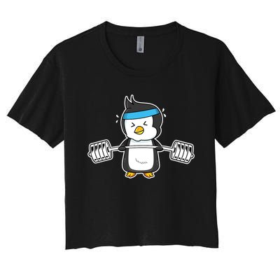 Penguin Weightlifting Funny Penguin Lovers Weightlifter Gym Premium Women's Crop Top Tee