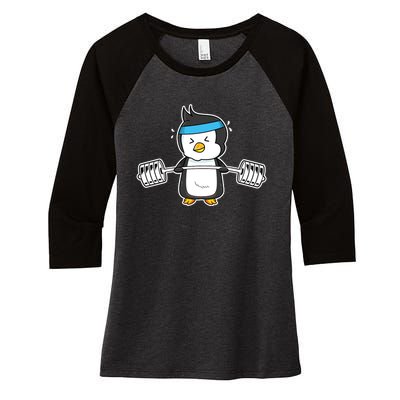 Penguin Weightlifting Funny Penguin Lovers Weightlifter Gym Premium Women's Tri-Blend 3/4-Sleeve Raglan Shirt