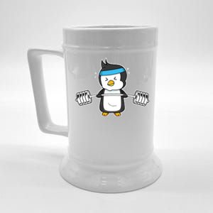 Penguin Weightlifting Funny Penguin Lovers Weightlifter Gym Premium Beer Stein