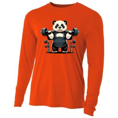 Panda Weightlifting Funny Fitness Gym Panda Cooling Performance Long Sleeve Crew