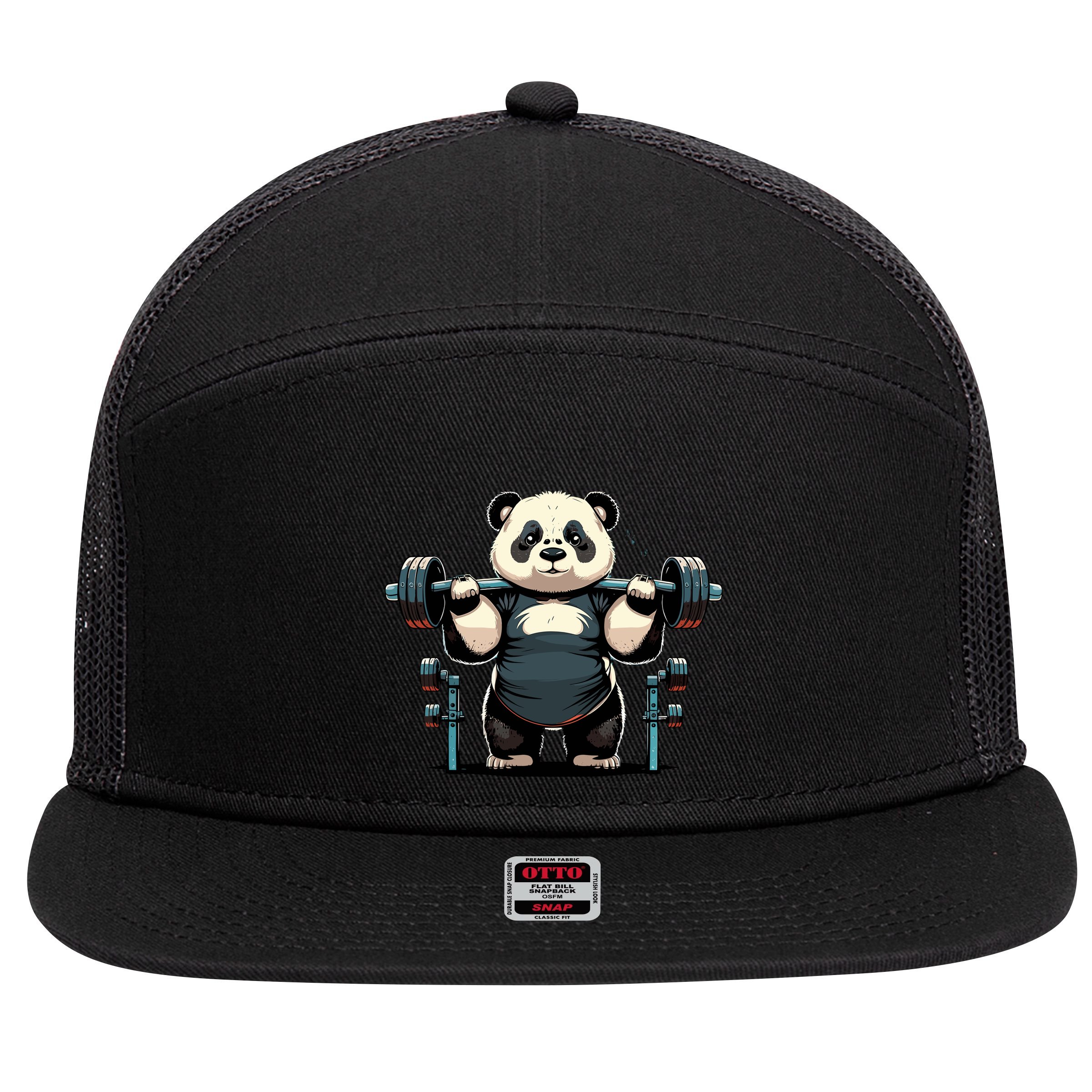 Panda Weightlifting Funny Fitness Gym Panda 7 Panel Mesh Trucker Snapback Hat