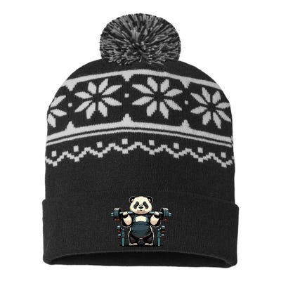 Panda Weightlifting Funny Fitness Gym Panda USA-Made Snowflake Beanie