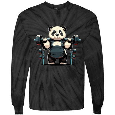 Panda Weightlifting Funny Fitness Gym Panda Tie-Dye Long Sleeve Shirt