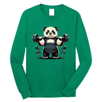 Panda Weightlifting Funny Fitness Gym Panda Long Sleeve Shirt