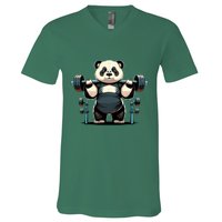 Panda Weightlifting Funny Fitness Gym Panda V-Neck T-Shirt