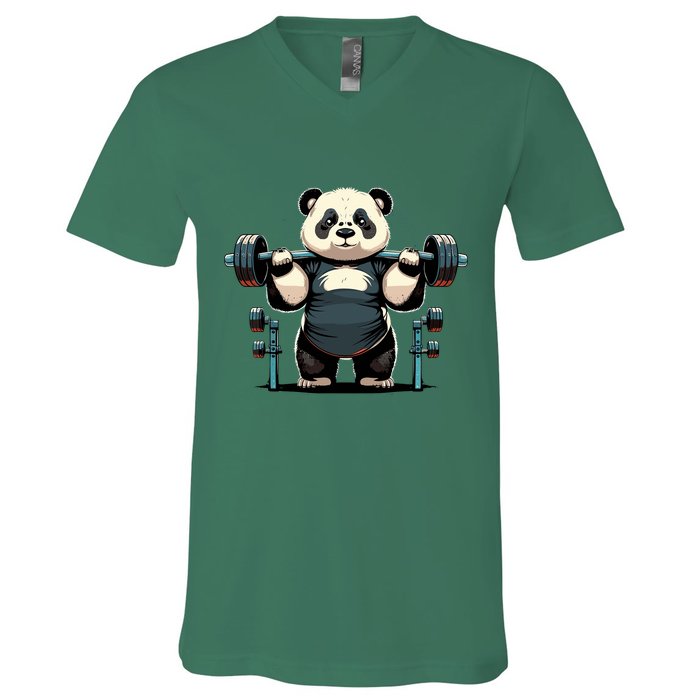 Panda Weightlifting Funny Fitness Gym Panda V-Neck T-Shirt