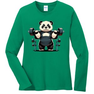 Panda Weightlifting Funny Fitness Gym Panda Ladies Long Sleeve Shirt