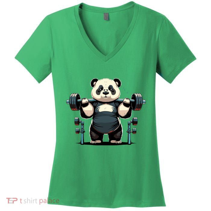 Panda Weightlifting Funny Fitness Gym Panda Women's V-Neck T-Shirt