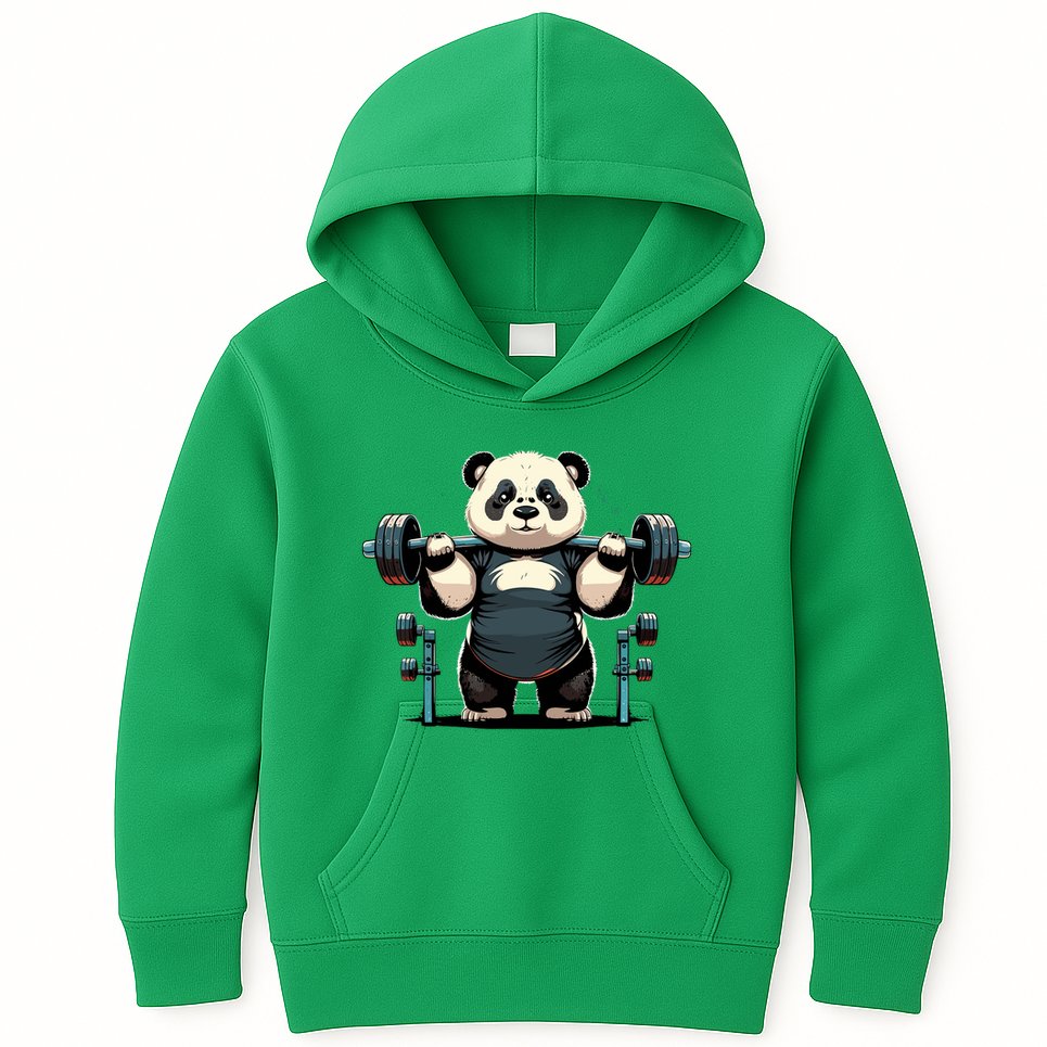Panda Weightlifting Funny Fitness Gym Panda Kids Hoodie