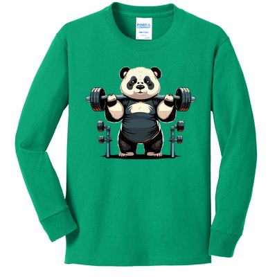 Panda Weightlifting Funny Fitness Gym Panda Kids Long Sleeve Shirt