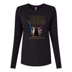 Paw Wars Funny Cat , Cat Lover , Cat Womens Cotton Relaxed Long Sleeve T-Shirt