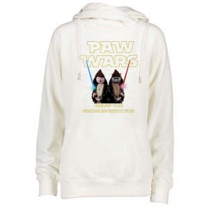 Paw Wars Funny Cat , Cat Lover , Cat Womens Funnel Neck Pullover Hood