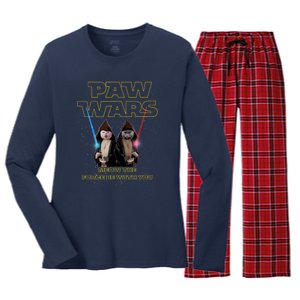 Paw Wars Funny Cat , Cat Lover , Cat Women's Long Sleeve Flannel Pajama Set 