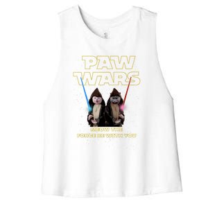 Paw Wars Funny Cat , Cat Lover , Cat Women's Racerback Cropped Tank