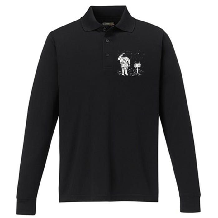 Postal Worker Funny For Delivery Mailman Astronaut Performance Long Sleeve Polo