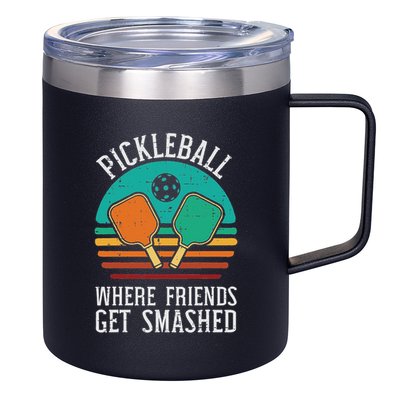 Pickleball Where Friends Get Smashed Pickle Ball Men Women 12oz Stainless Steel Coffee Mug