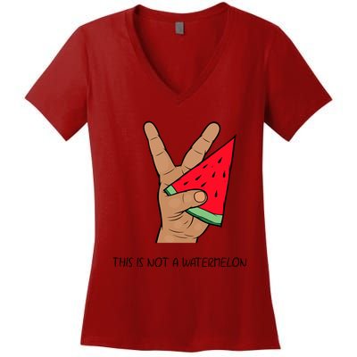 Palestine Watermelon Flag Support Gaza & Freedom! Women's V-Neck T-Shirt