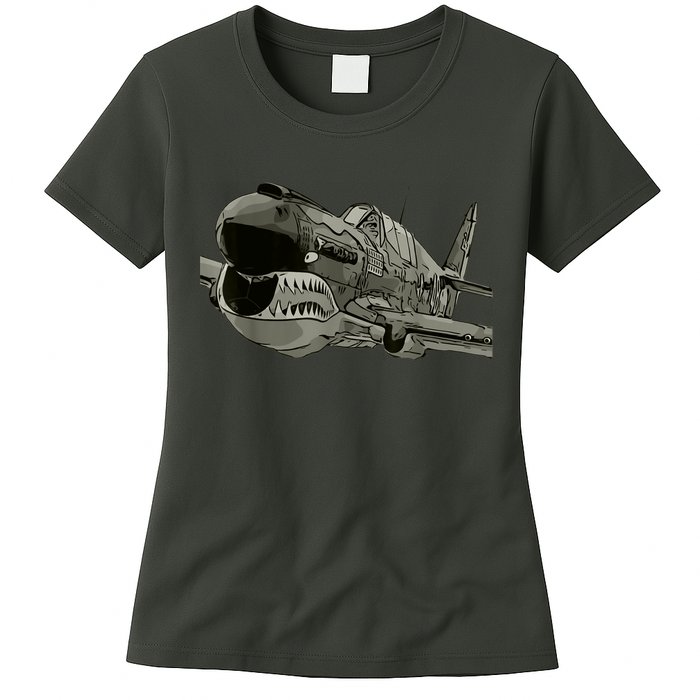P40 Warhawk Fighter Aircraft WW2 Plane Spotting Spotter Womens T-Shirt