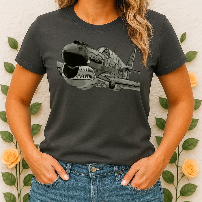 P40 Warhawk Fighter Aircraft WW2 Plane Spotting Spotter Womens T-Shirt
