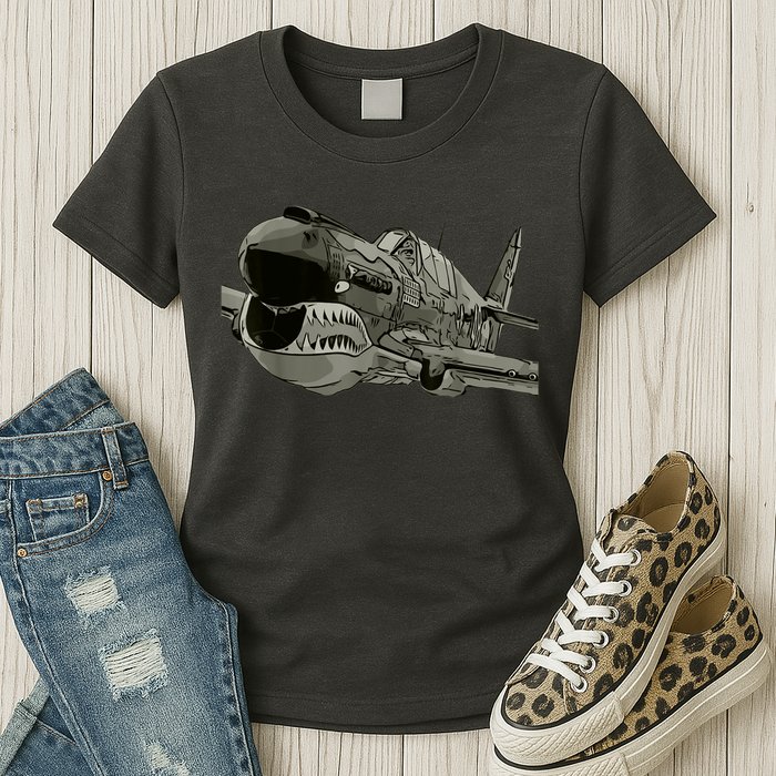 P40 Warhawk Fighter Aircraft WW2 Plane Spotting Spotter Womens T-Shirt
