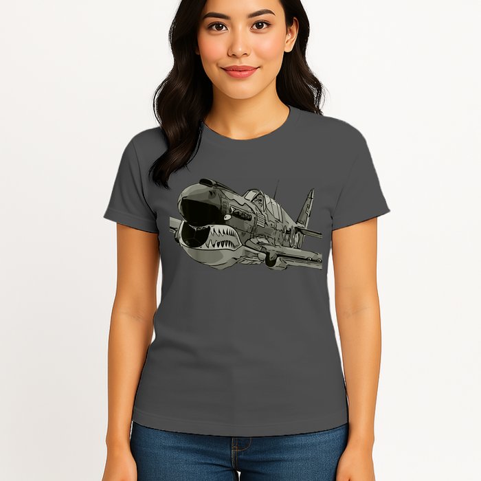 P40 Warhawk Fighter Aircraft WW2 Plane Spotting Spotter Womens T-Shirt