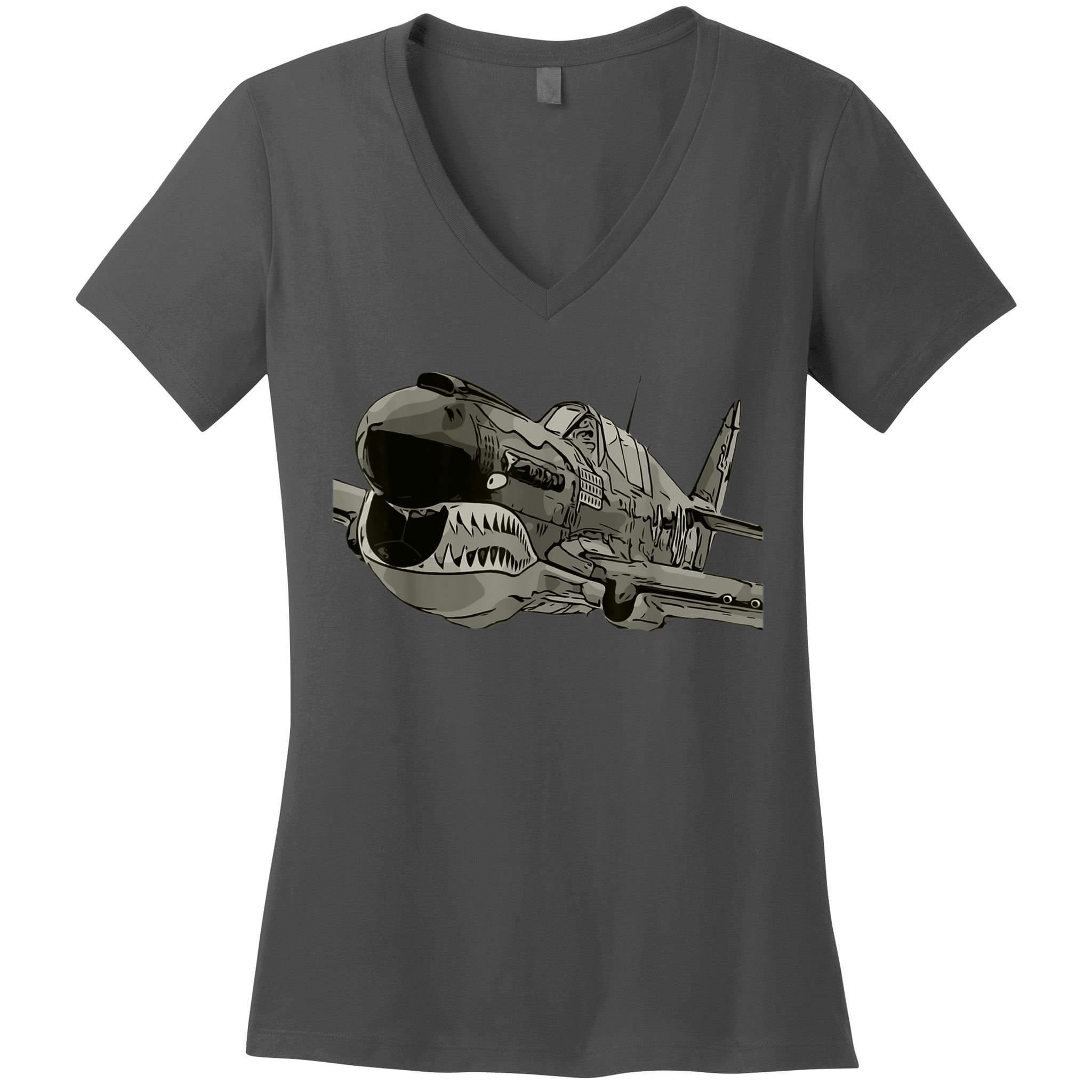 P40 Warhawk Fighter Aircraft WW2 Plane Spotting Spotter Women's V-Neck T-Shirt