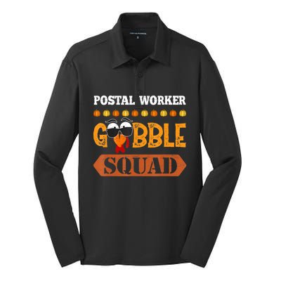 Postal Worker Gobble Squad Mailman Turkey Thanksgiving Match Silk Touch Performance Long Sleeve Polo