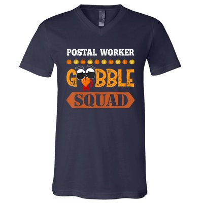 Postal Worker Gobble Squad Mailman Turkey Thanksgiving Match V-Neck T-Shirt