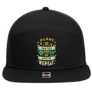 Plant Water Grow Repeat 7 Panel Mesh Trucker Snapback Hat