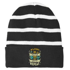 Plant Water Grow Repeat Striped Beanie with Solid Band