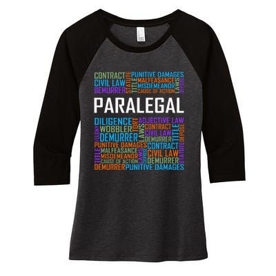 Paralegal Words Gift Paralegals Gifts Law Attorney Assistant Women's Tri-Blend 3/4-Sleeve Raglan Shirt