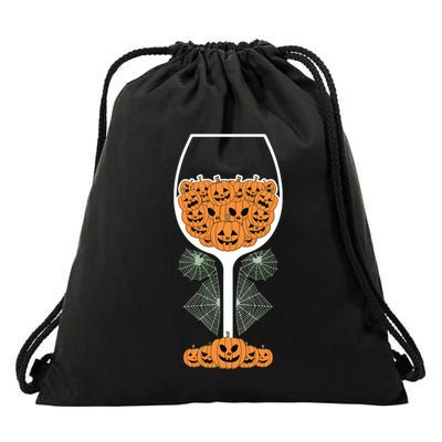Pumpkin Wine Glass Spider Web Costume Easy Halloween Gift Drawstring Bag