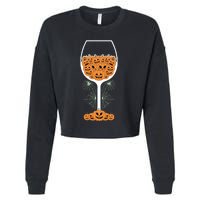 Pumpkin Wine Glass Spider Web Costume Easy Halloween Gift Cropped Pullover Crew