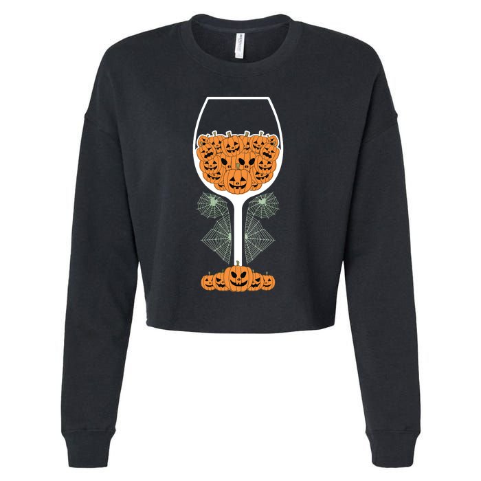 Pumpkin Wine Glass Spider Web Costume Easy Halloween Gift Cropped Pullover Crew