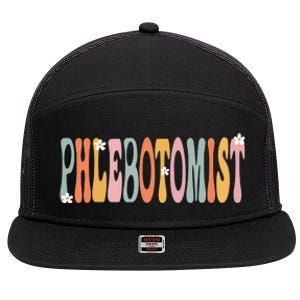 Phlebotomist Week Groovy Appreciation Day For Women For Work 7 Panel Mesh Trucker Snapback Hat