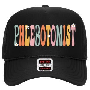 Phlebotomist Week Groovy Appreciation Day For Women For Work High Crown Mesh Back Trucker Hat