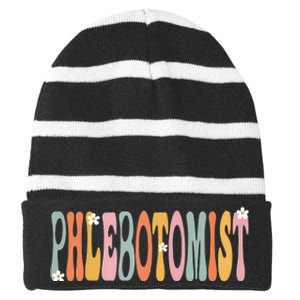 Phlebotomist Week Groovy Appreciation Day For Women For Work Striped Beanie with Solid Band