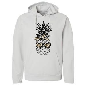 Pineapple Wearing Glasses Leopard Fun Pineapple Performance Fleece Hoodie