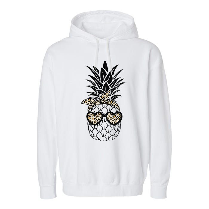 Pineapple Wearing Glasses Leopard Fun Pineapple Garment-Dyed Fleece Hoodie