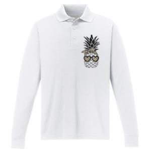 Pineapple Wearing Glasses Leopard Fun Pineapple Performance Long Sleeve Polo