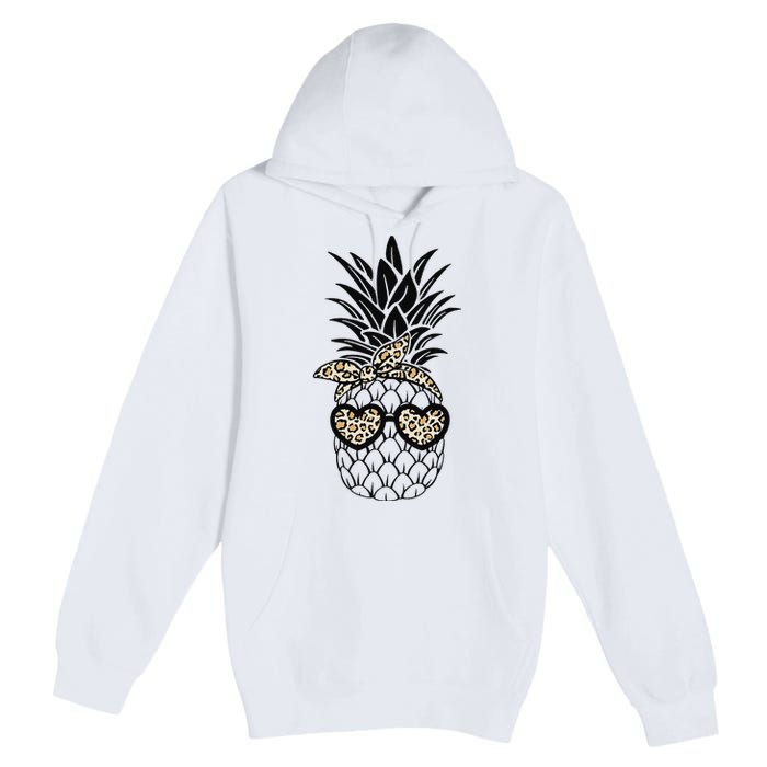 Pineapple Wearing Glasses Leopard Fun Pineapple Premium Pullover Hoodie