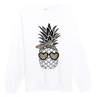 Pineapple Wearing Glasses Leopard Fun Pineapple Premium Crewneck Sweatshirt