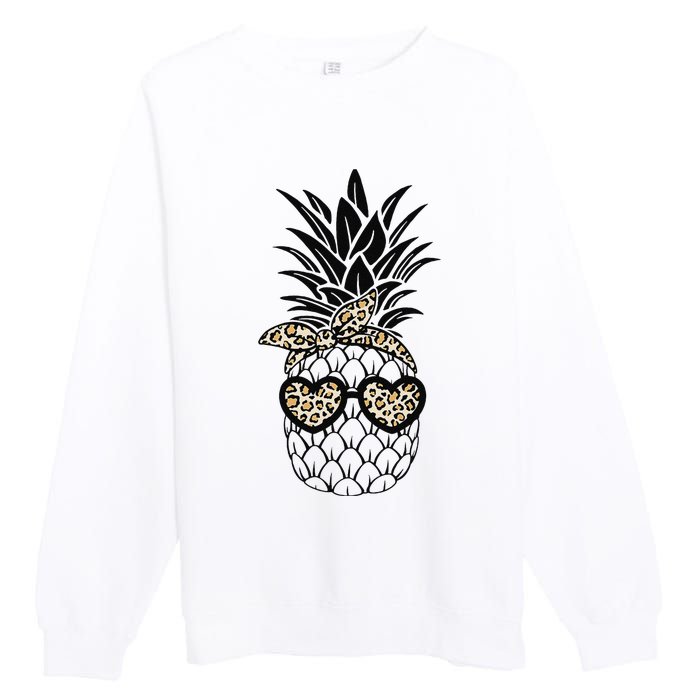 Pineapple Wearing Glasses Leopard Fun Pineapple Premium Crewneck Sweatshirt