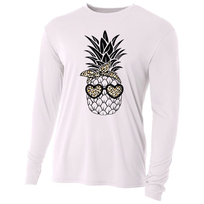 Pineapple Wearing Glasses Leopard Fun Pineapple Cooling Performance Long Sleeve Crew