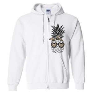 Pineapple Wearing Glasses Leopard Fun Pineapple Full Zip Hoodie