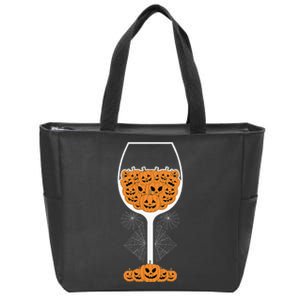 Pumpkin Wine Glass Spider Web Costume Easy Halloween Gift Zip Tote Bag