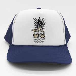 Pineapple Wearing Glasses Leopard Fun Pineapple Trucker Hat