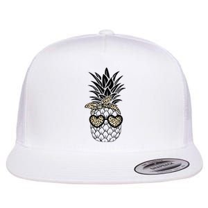 Pineapple Wearing Glasses Leopard Fun Pineapple Flat Bill Trucker Hat