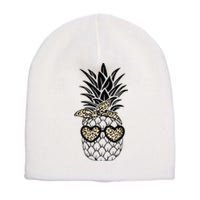 Pineapple Wearing Glasses Leopard Fun Pineapple Short Acrylic Beanie